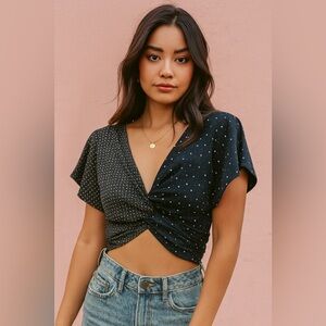 Vintage 80s C.H. Sport Wrap Crop Top Medium – Batwing Sleeves, Shoulder Pads